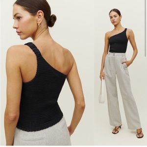 Reformation Holly Ruched One-Shoulder Linen Top NWT